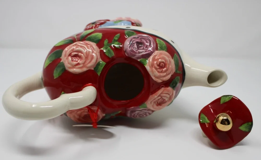 Blue Sky Clayworks “Be Mine” Heart Teapot – 2020, Floral, 9x6–7.5”, 2 lbs